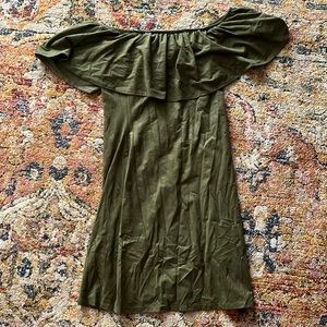 Olive green off should mini dress